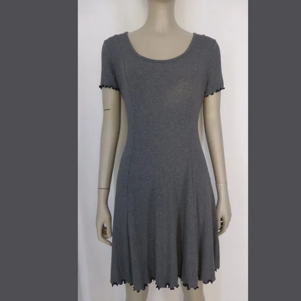 Bar III Short Sleeve Ribbed Fit & Flare Grey Dress
